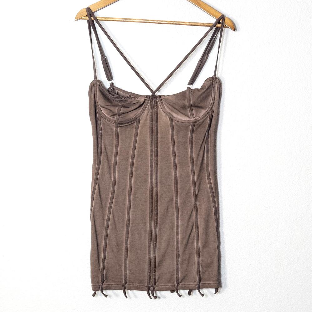 Dolls Kill Darker Wavs Corset Top Size XL Brown Soft Grunge Goth Cami